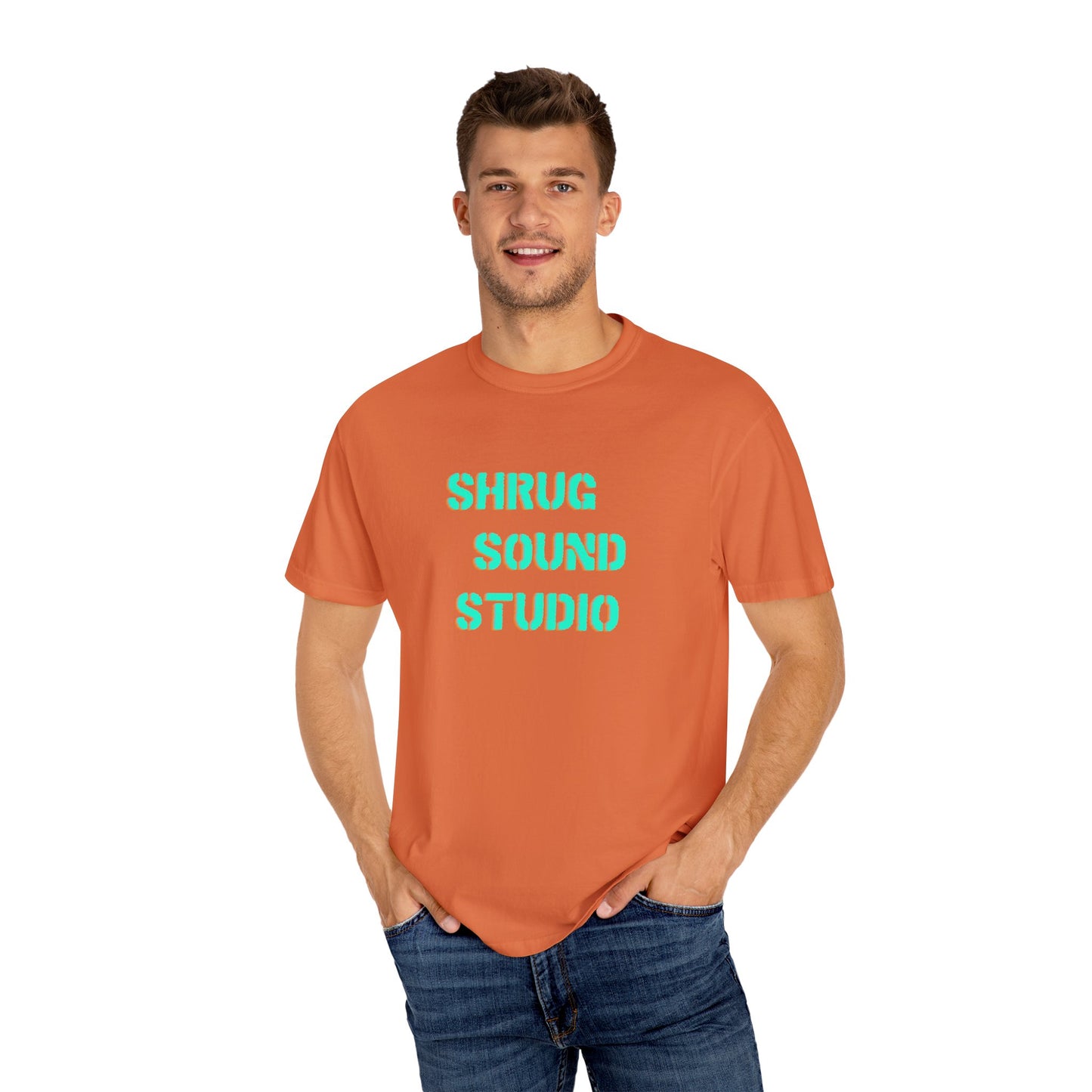 F) Shrug Sound Studio Stencil -Unisex Garment-Dyed Graphic T-Shirt