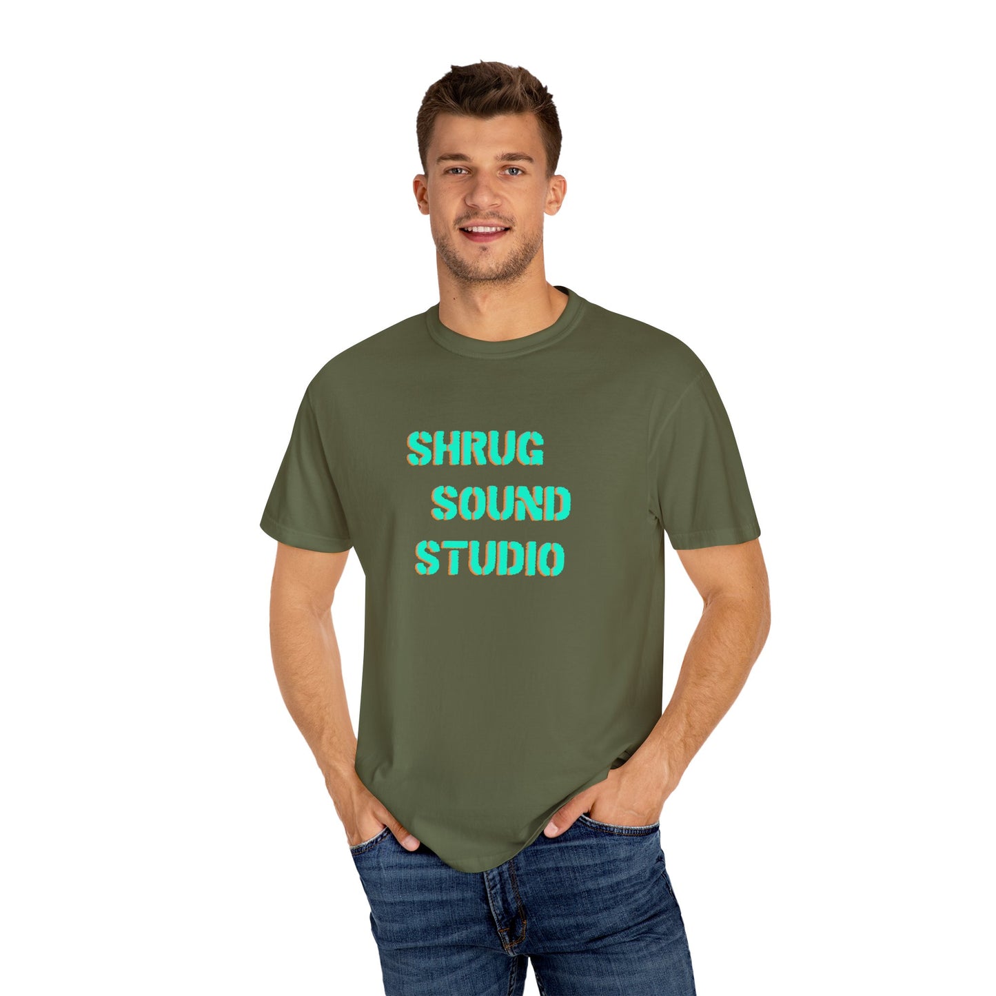 F) Shrug Sound Studio Stencil -Unisex Garment-Dyed Graphic T-Shirt