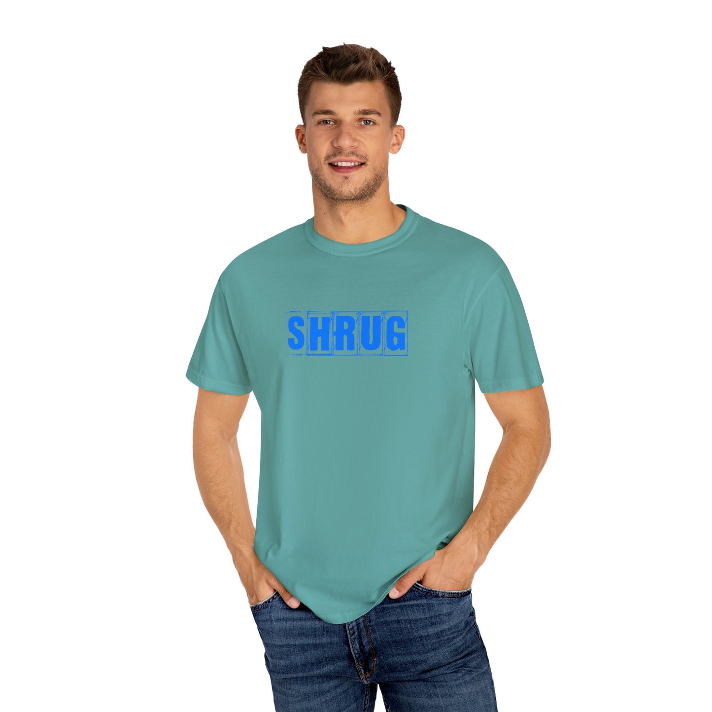 O) SHRUG Blue Print - Unisex Garment-Dyed T-Shirt