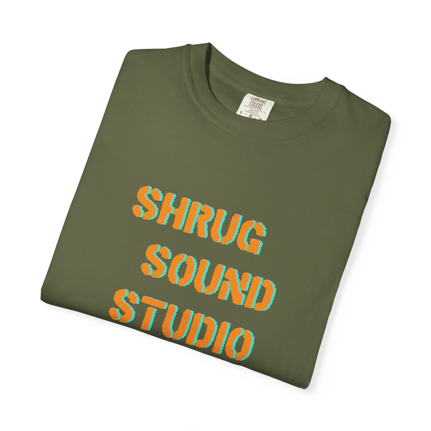 E) Shrug Sound Studio Stencil - Unisex Garment-Dyed T-Shirt
