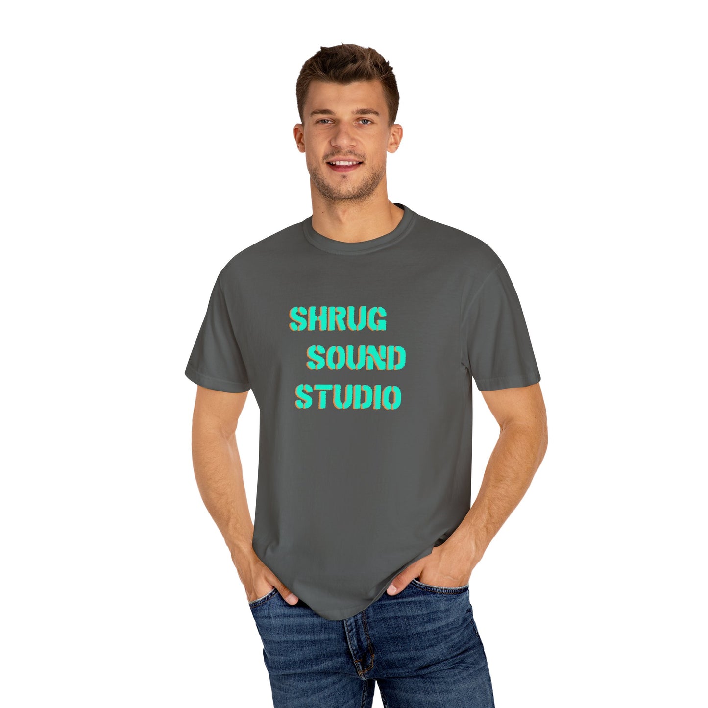 F) Shrug Sound Studio Stencil -Unisex Garment-Dyed Graphic T-Shirt