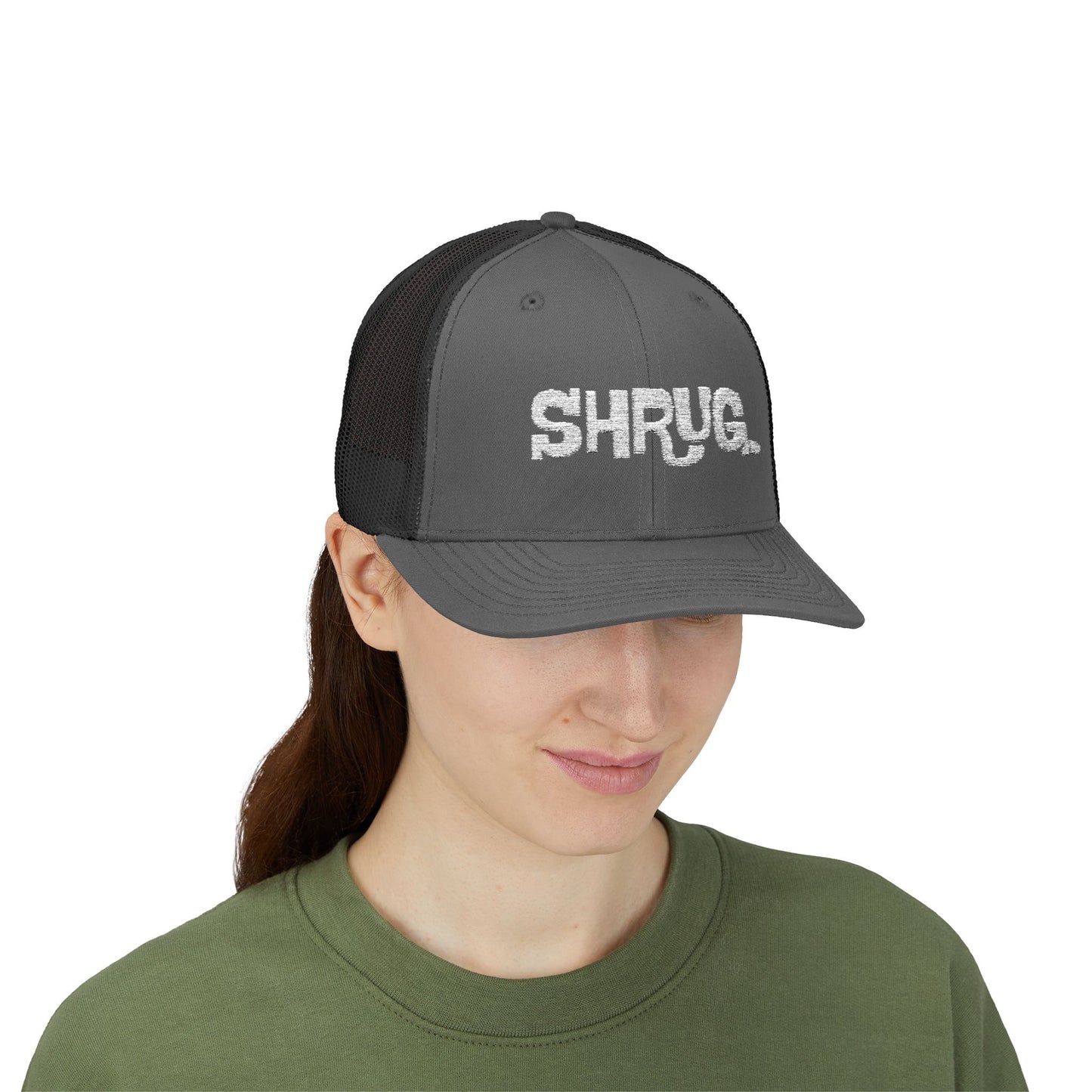 B5) Shrug. Trucker Hat – Casual Snapback Mesh Cap