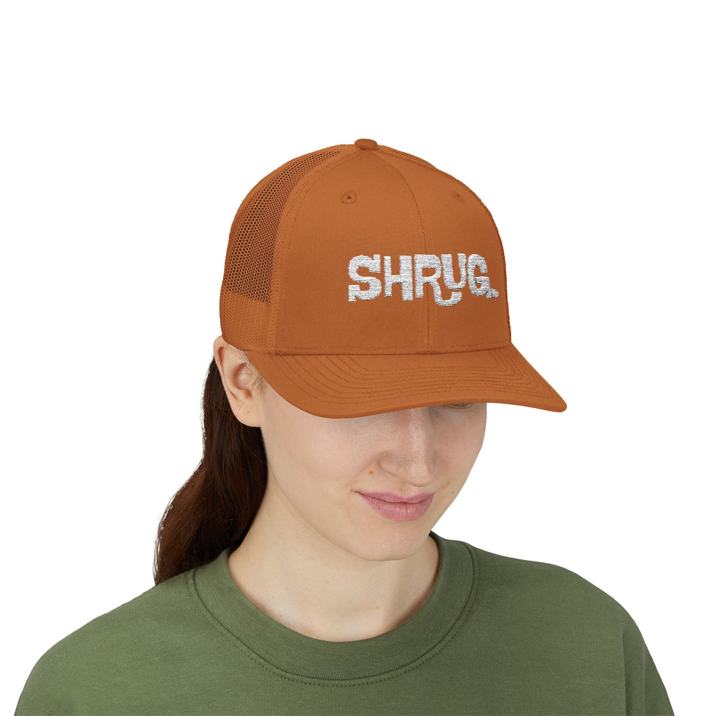 B5) Shrug. Trucker Hat – Casual Snapback Mesh Cap