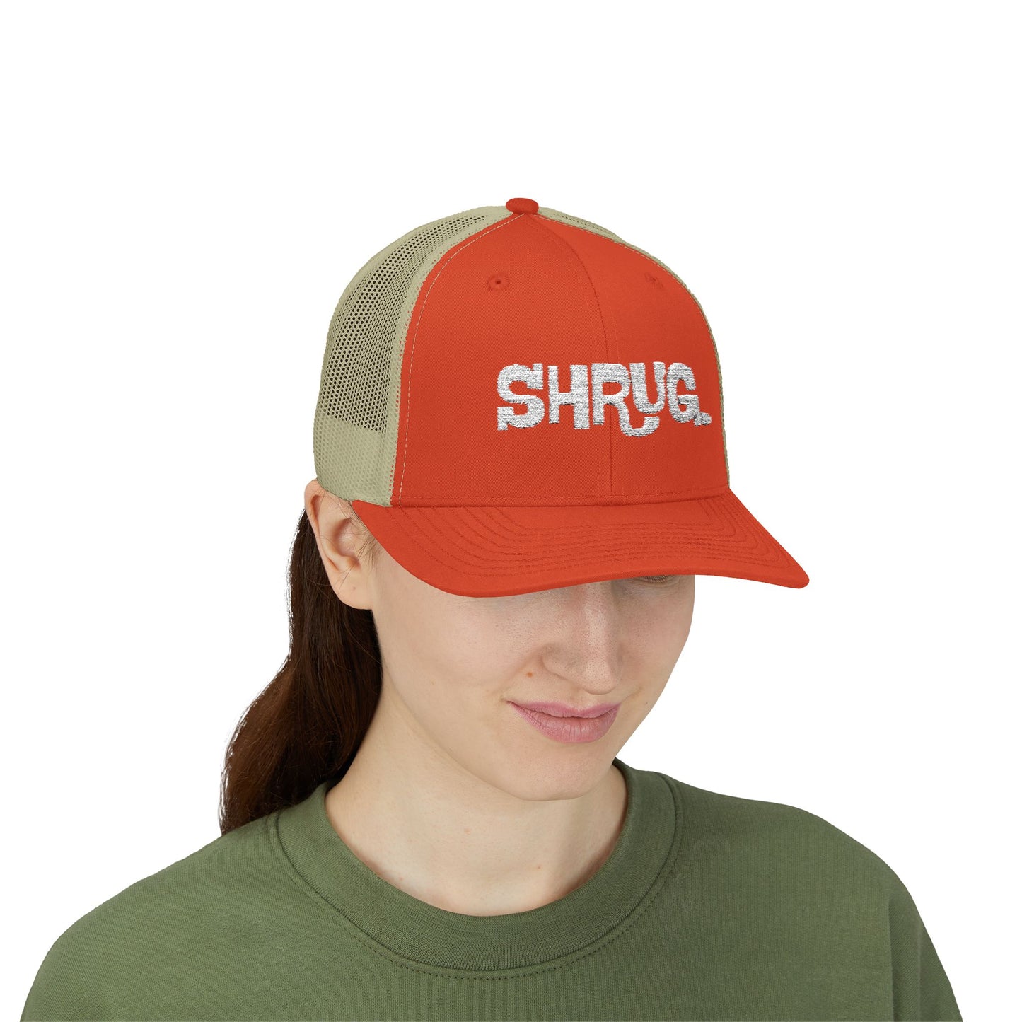 B5) Shrug. Trucker Hat – Casual Snapback Mesh Cap