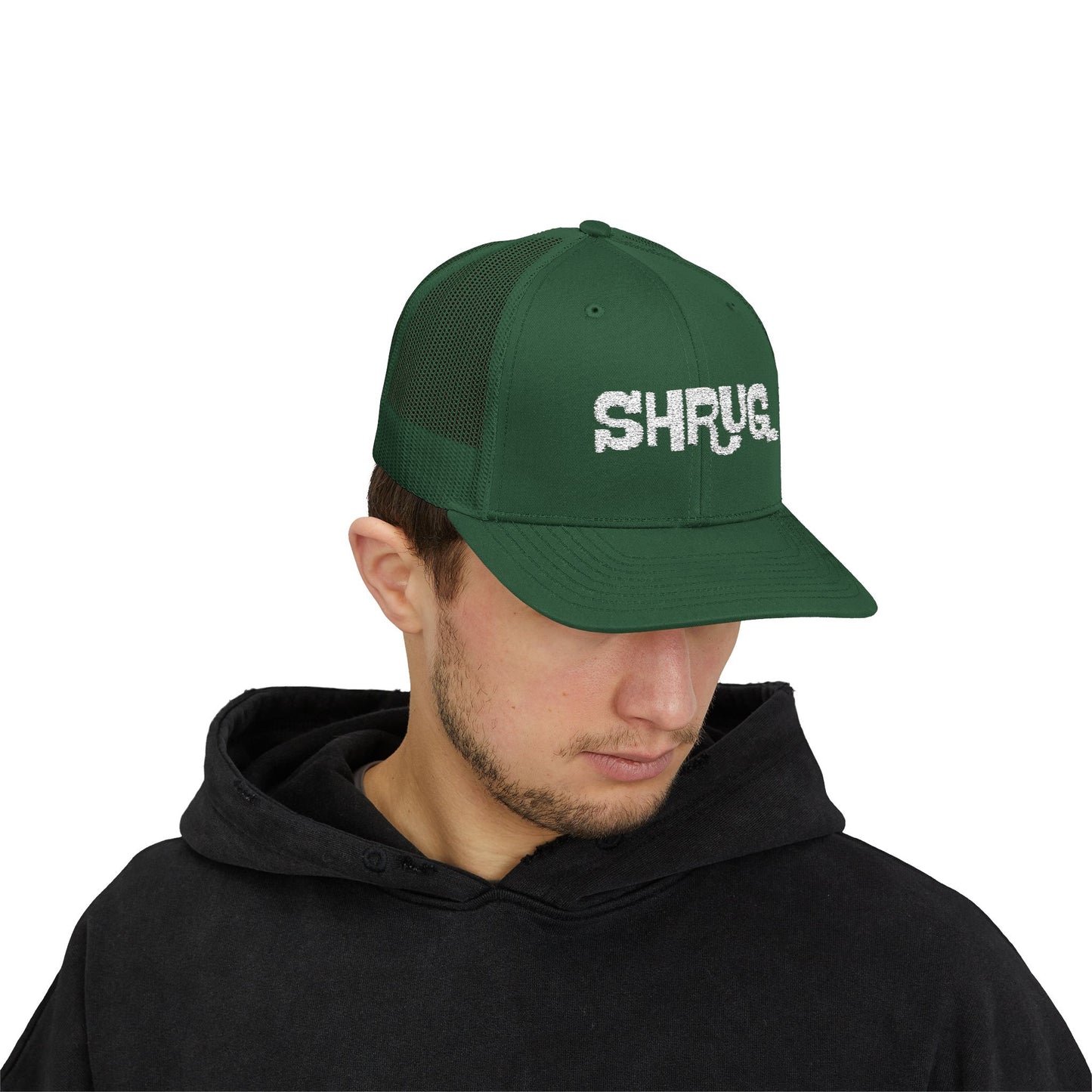 B5) Shrug. Trucker Hat – Casual Snapback Mesh Cap