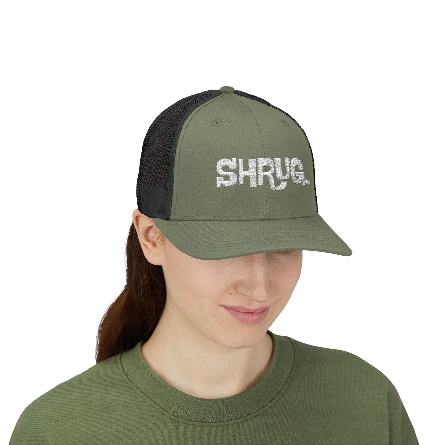 B5) Shrug. Trucker Hat – Casual Snapback Mesh Cap