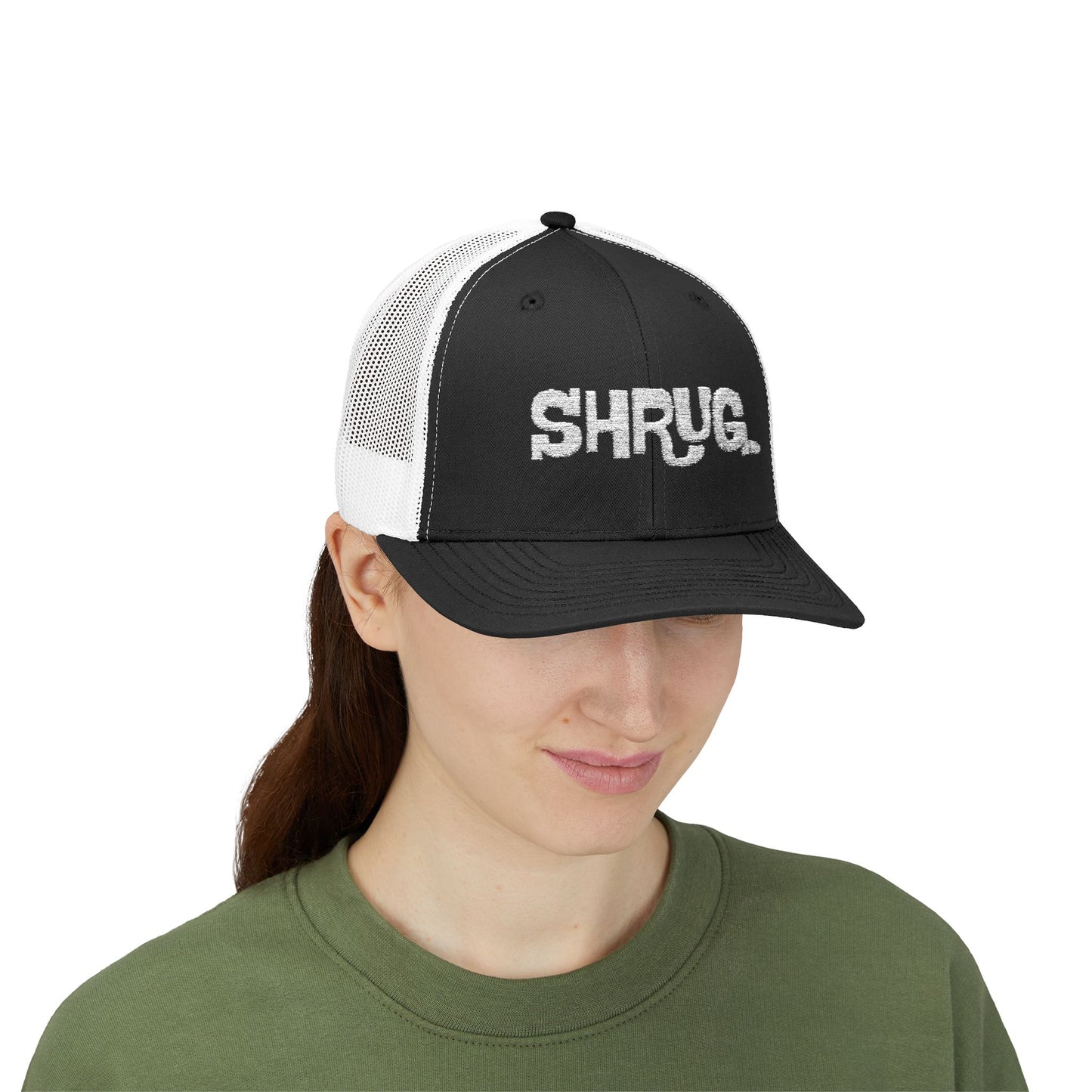 B5) Shrug. Trucker Hat – Casual Snapback Mesh Cap