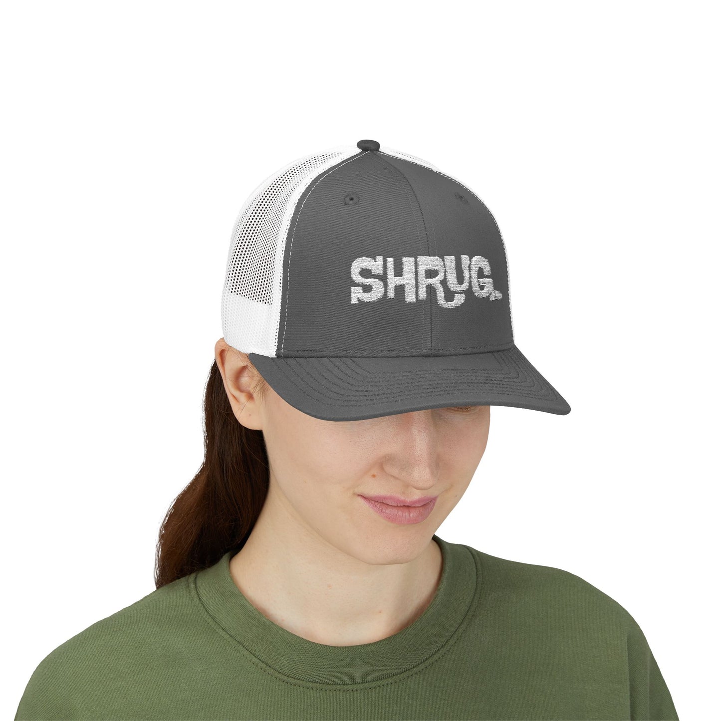 B5) Shrug. Trucker Hat – Casual Snapback Mesh Cap