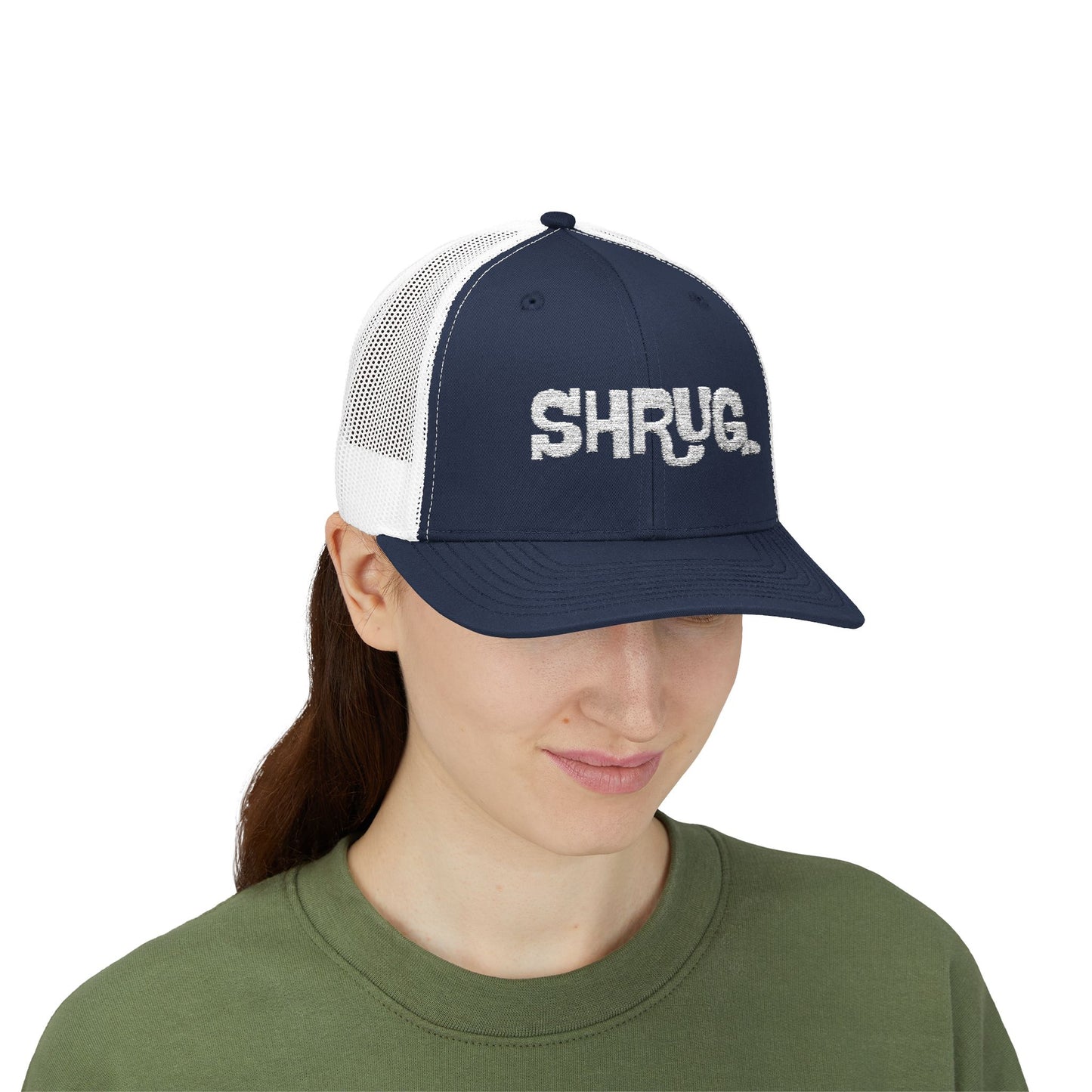B5) Shrug. Trucker Hat – Casual Snapback Mesh Cap