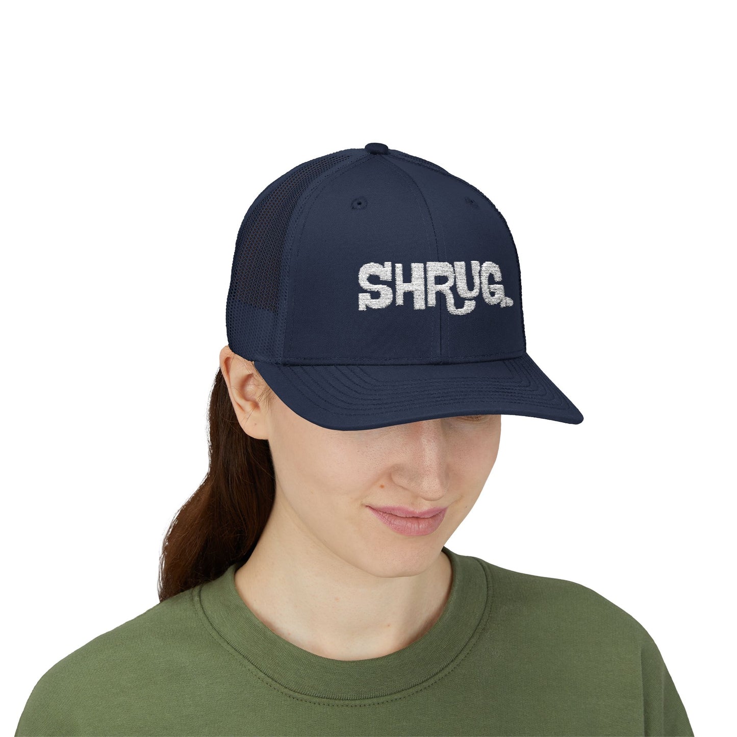 B5) Shrug. Trucker Hat – Casual Snapback Mesh Cap