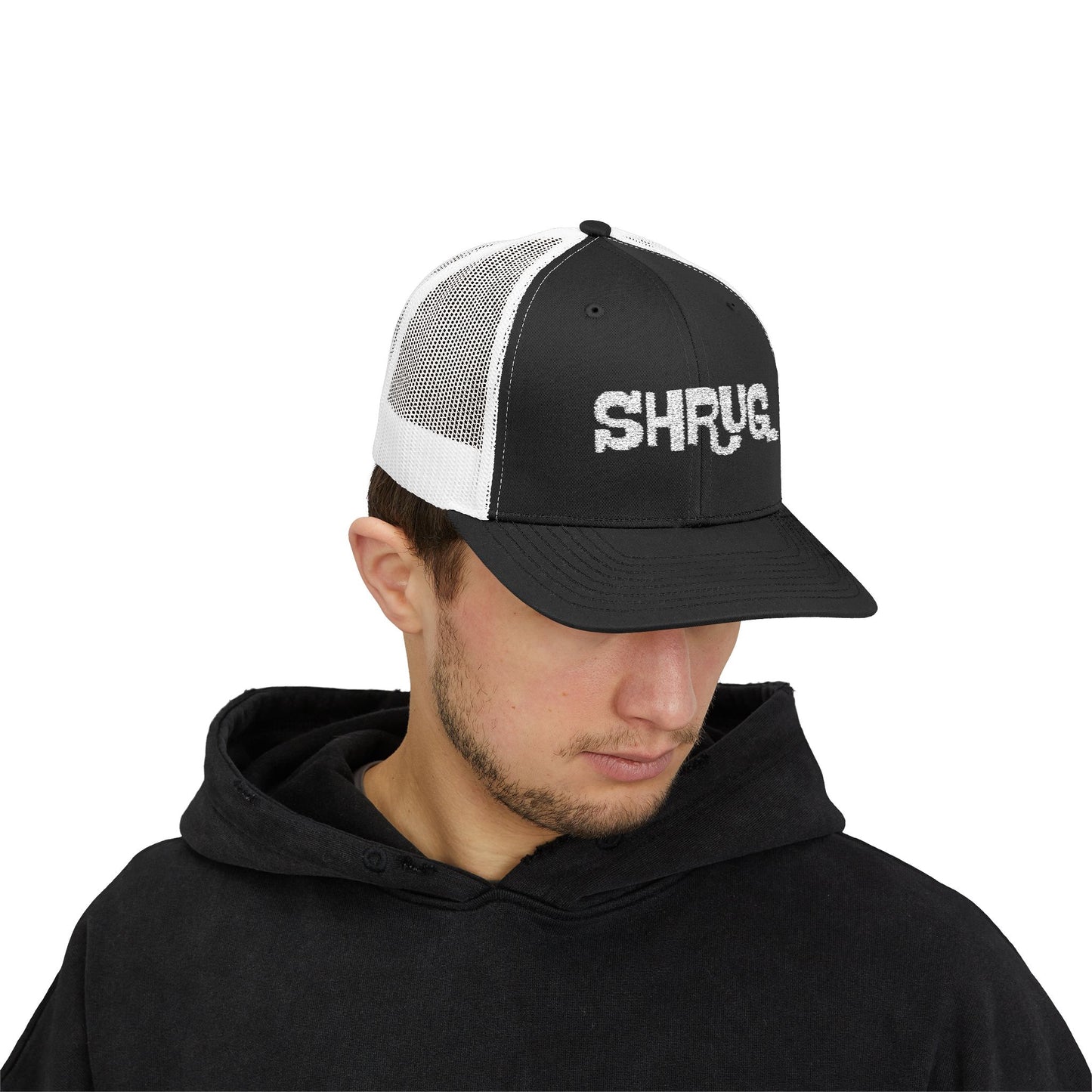 B5) Shrug. Trucker Hat – Casual Snapback Mesh Cap