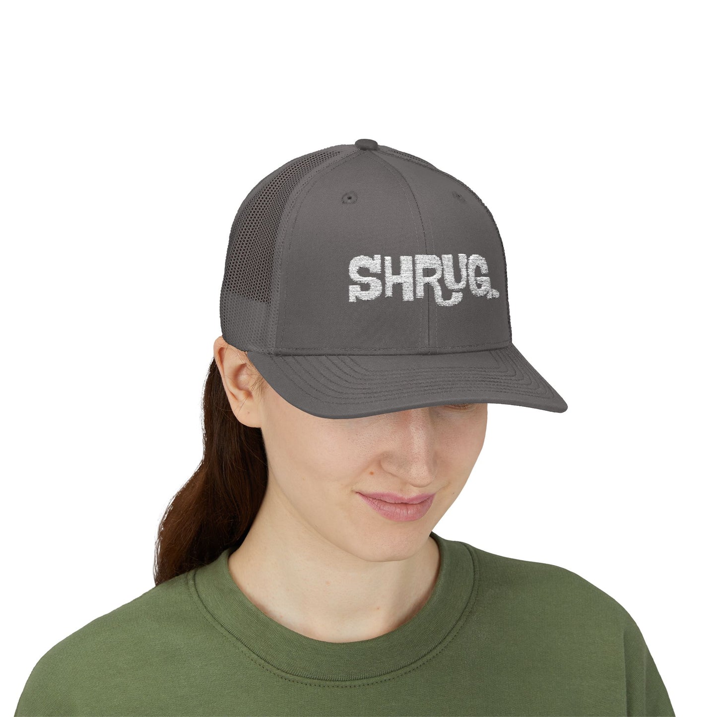 B5) Shrug. Trucker Hat – Casual Snapback Mesh Cap