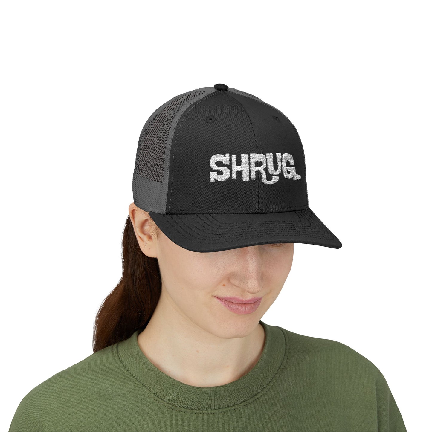 B5) Shrug. Trucker Hat – Casual Snapback Mesh Cap