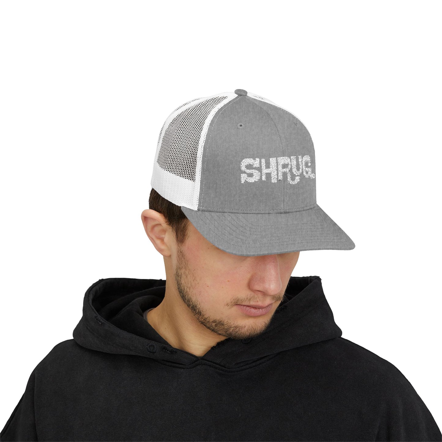 B5) Shrug. Trucker Hat – Casual Snapback Mesh Cap
