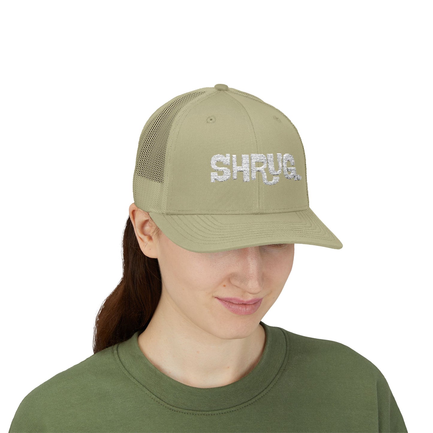 B5) Shrug. Trucker Hat – Casual Snapback Mesh Cap
