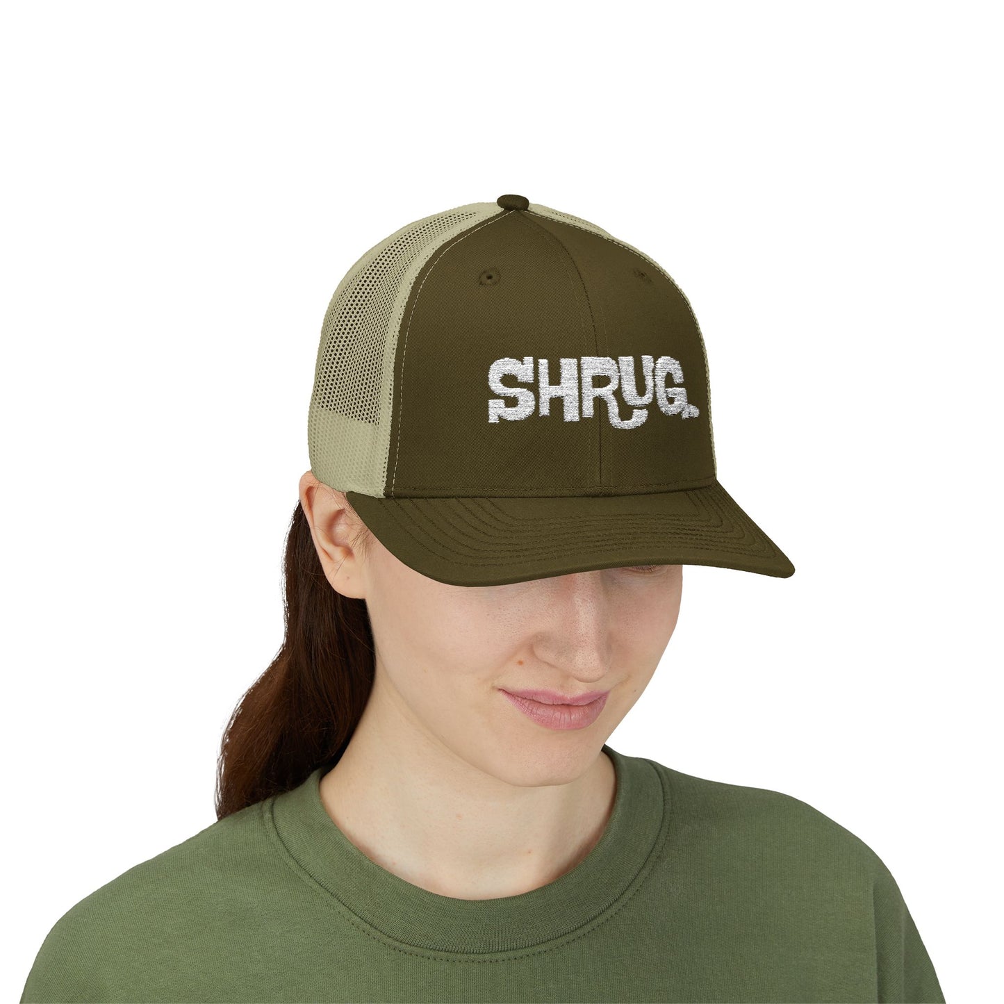 B5) Shrug. Trucker Hat – Casual Snapback Mesh Cap