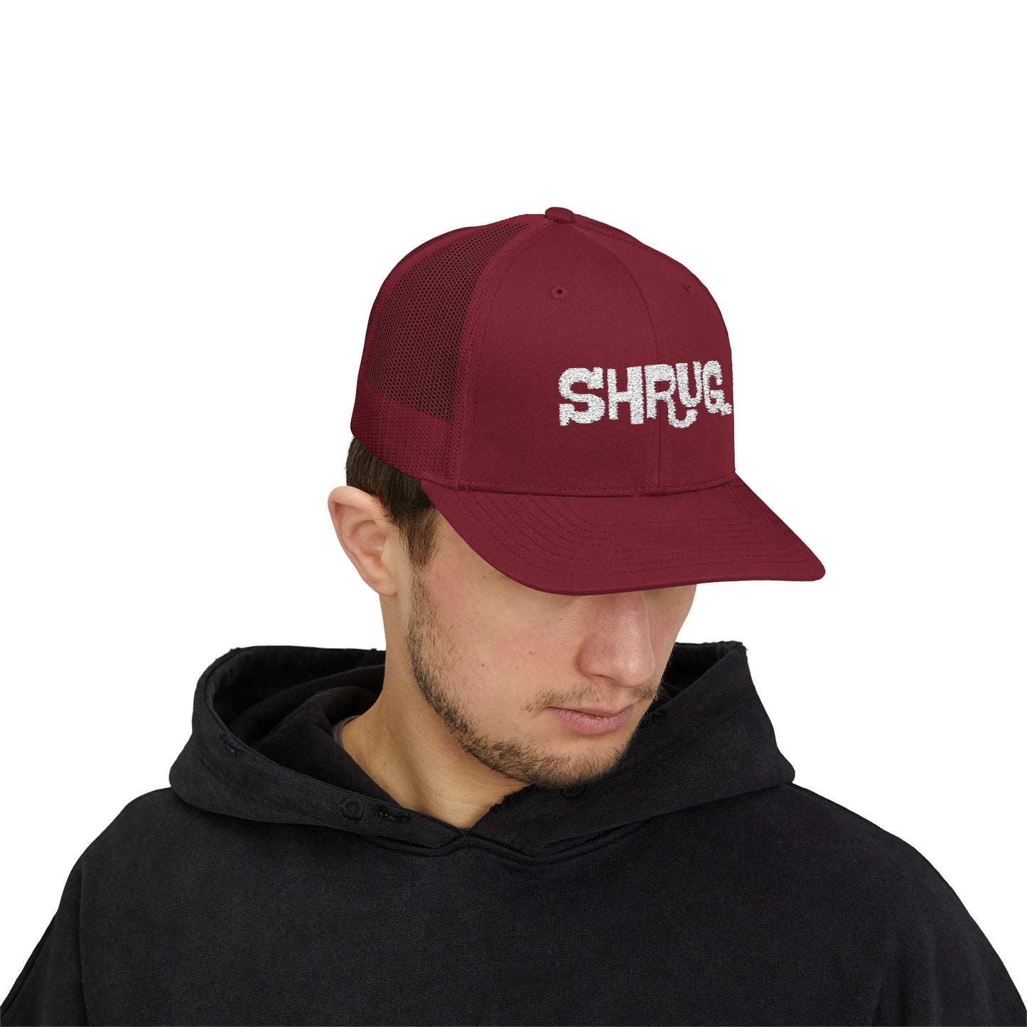B5) Shrug. Trucker Hat – Casual Snapback Mesh Cap