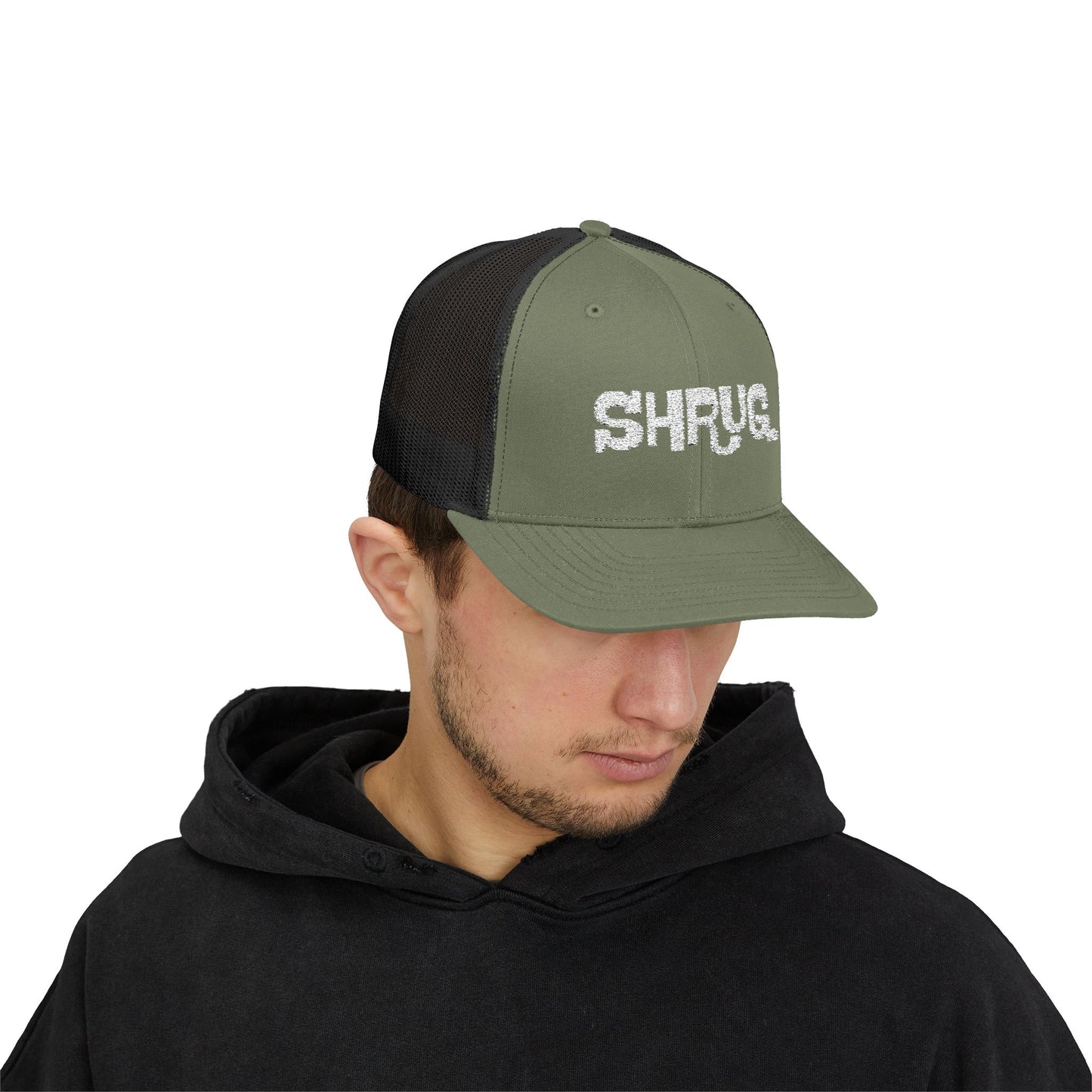 B5) Shrug. Trucker Hat – Casual Snapback Mesh Cap