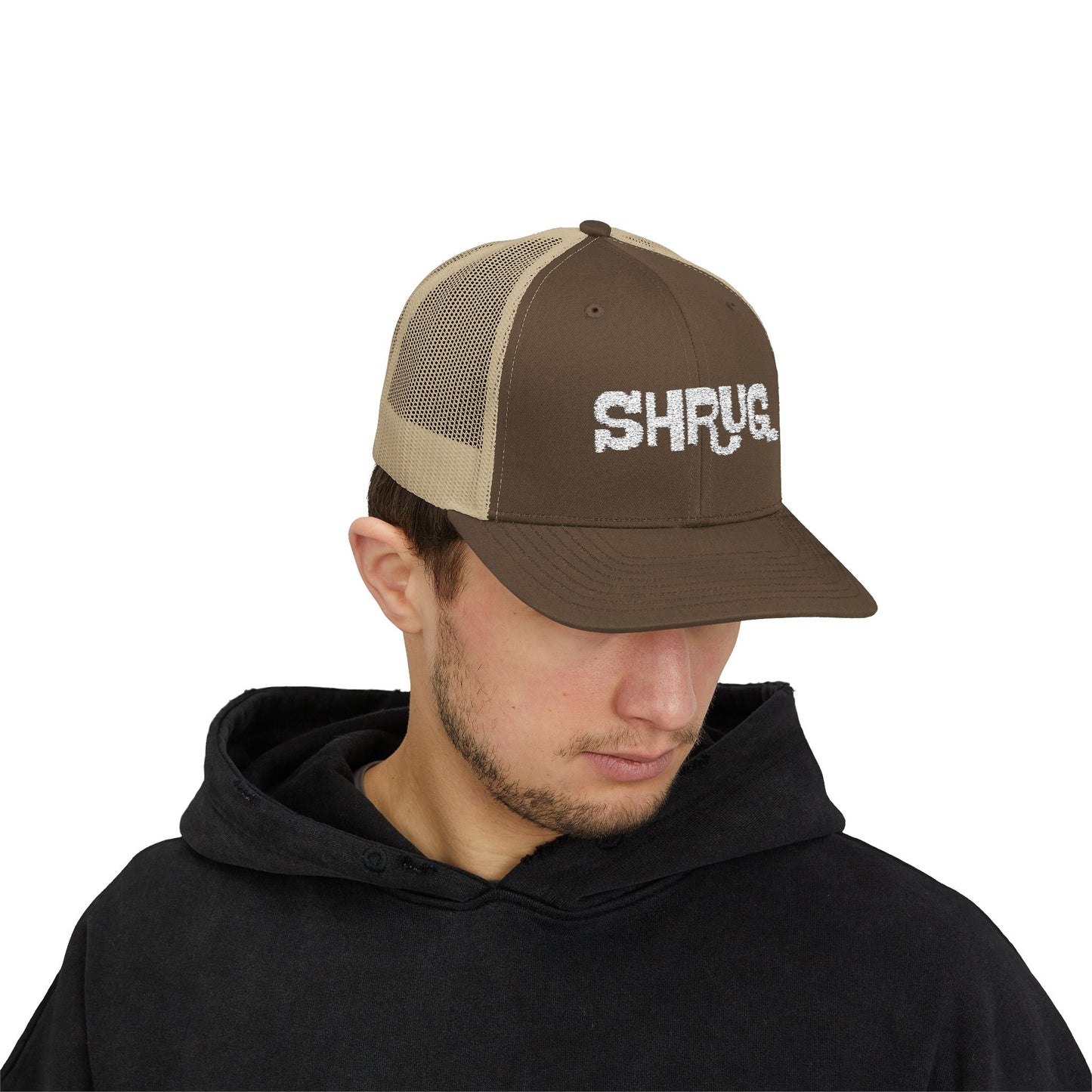 B5) Shrug. Trucker Hat – Casual Snapback Mesh Cap
