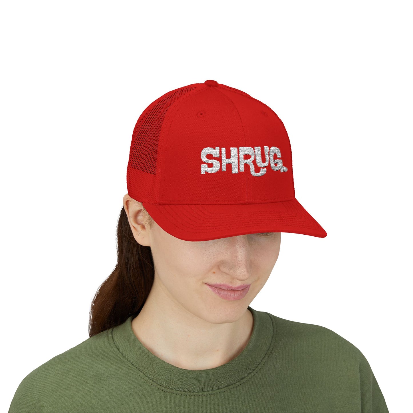 B5) Shrug. Trucker Hat – Casual Snapback Mesh Cap