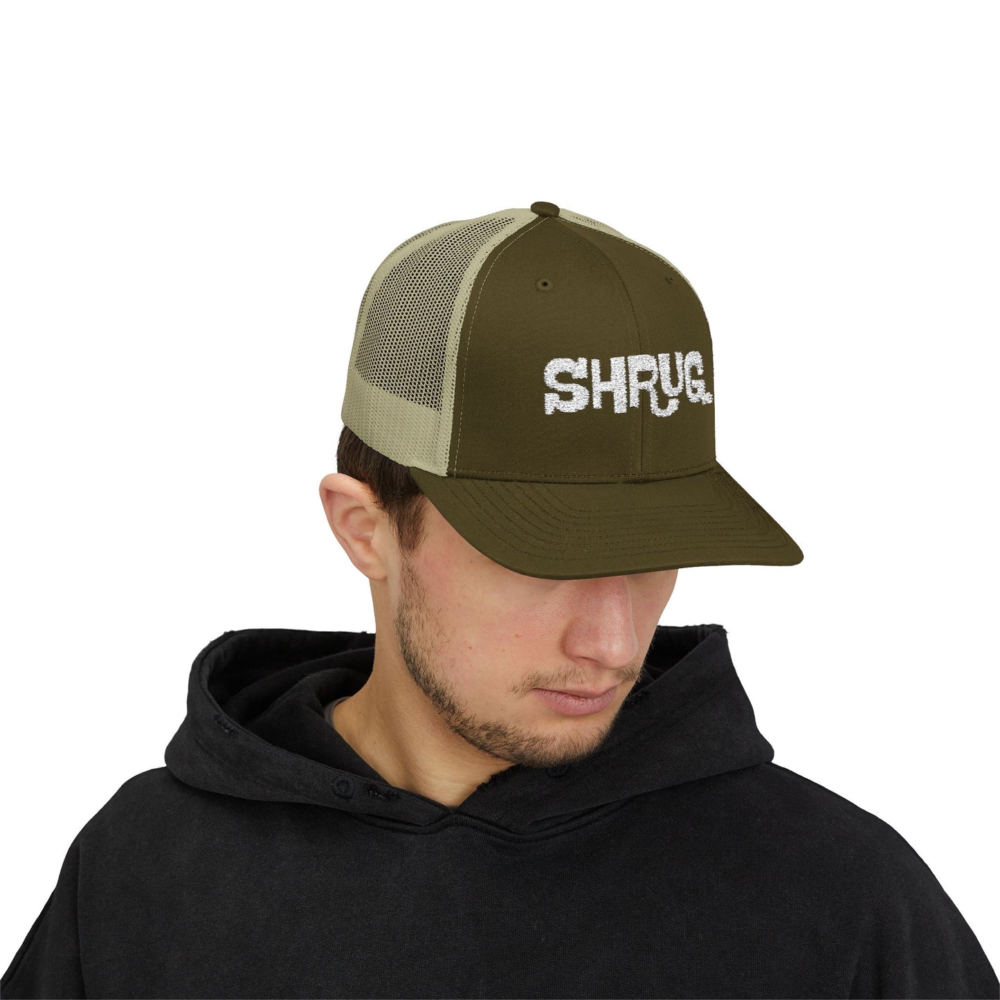 B5) Shrug. Trucker Hat – Casual Snapback Mesh Cap
