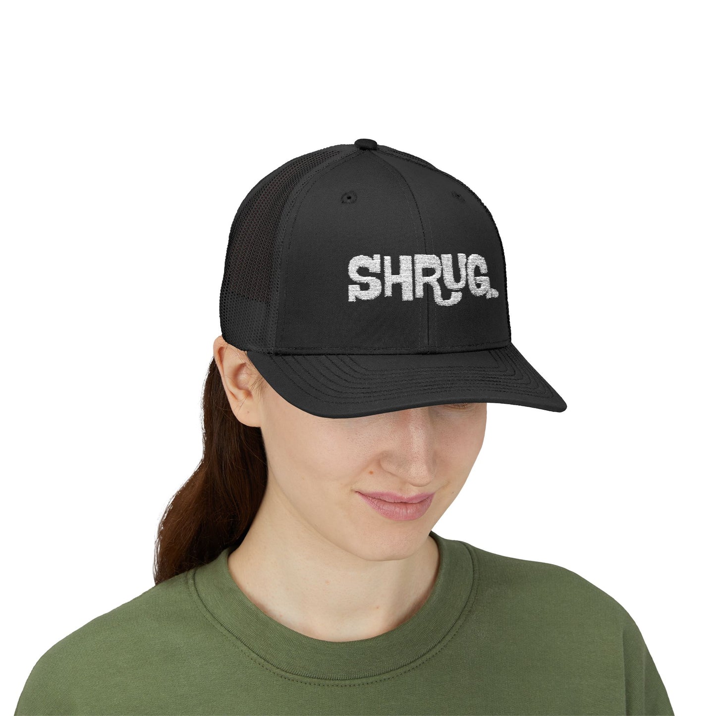 B5) Shrug. Trucker Hat – Casual Snapback Mesh Cap
