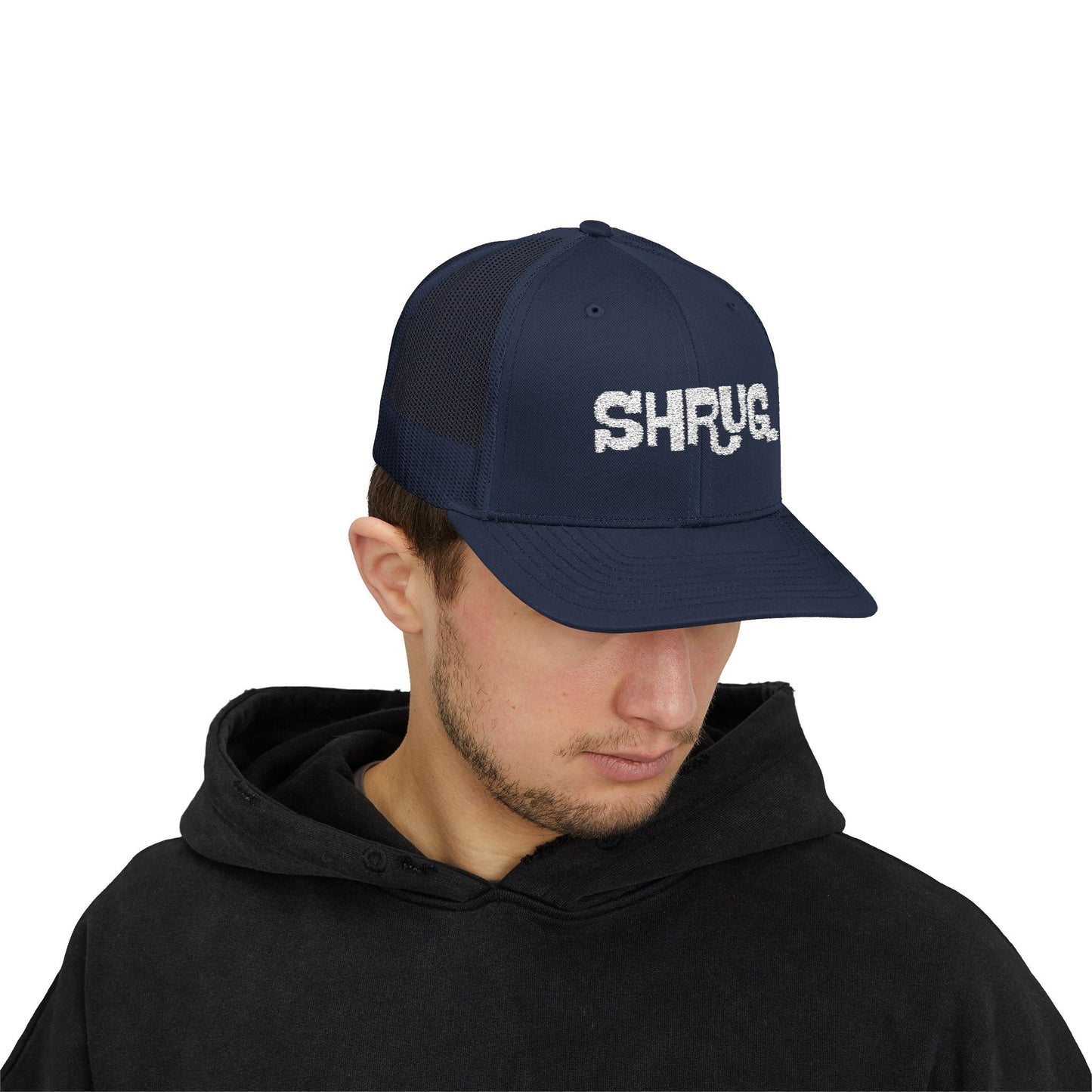 B5) Shrug. Trucker Hat – Casual Snapback Mesh Cap