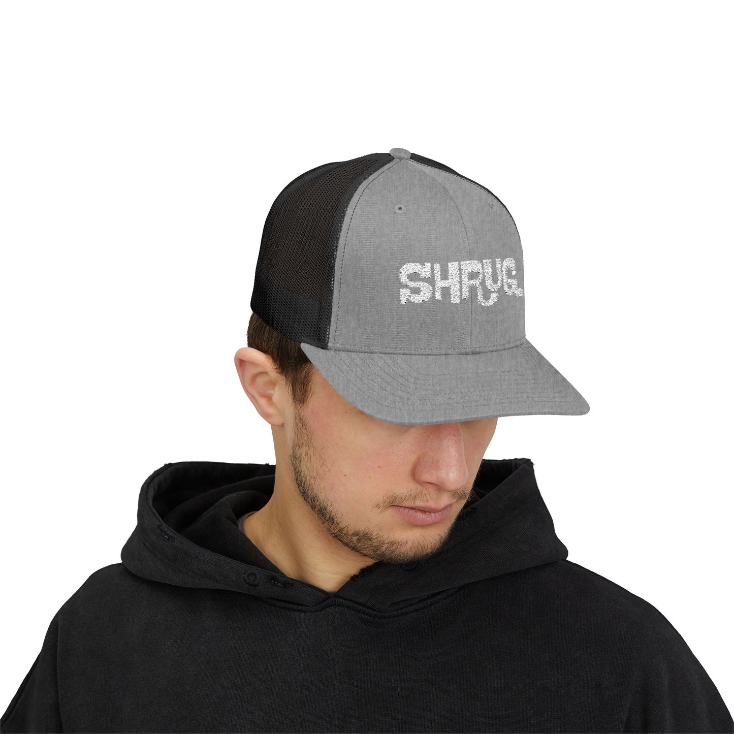 B5) Shrug. Trucker Hat – Casual Snapback Mesh Cap