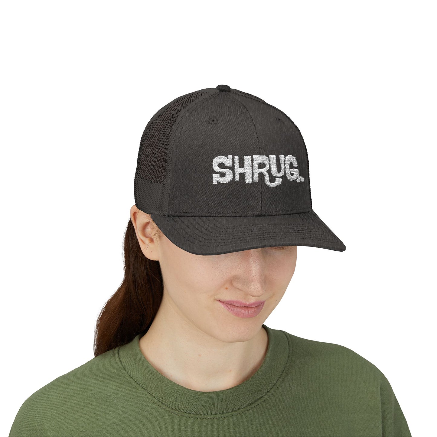 B5) Shrug. Trucker Hat – Casual Snapback Mesh Cap