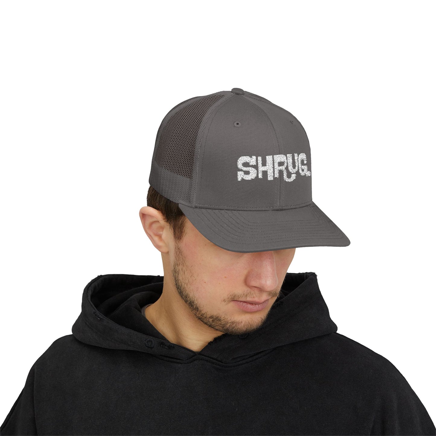 B5) Shrug. Trucker Hat – Casual Snapback Mesh Cap