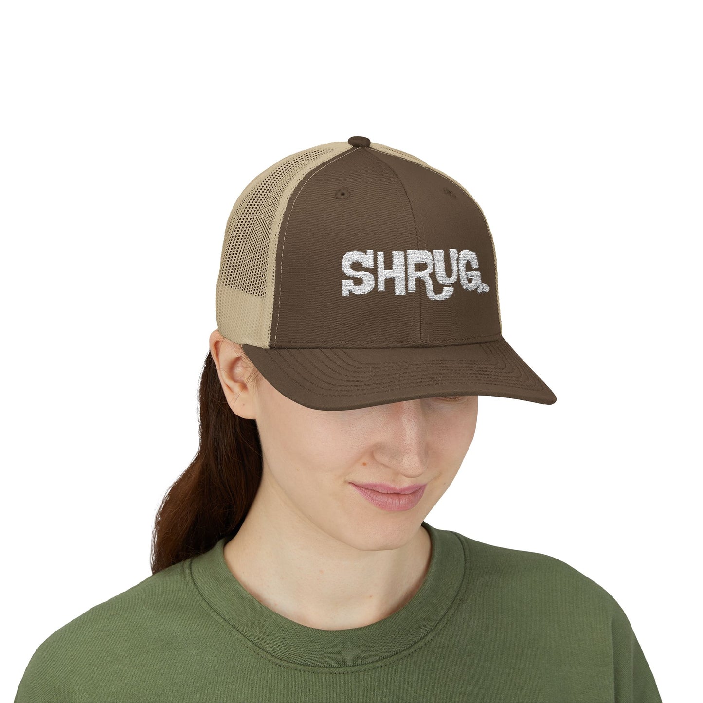 B5) Shrug. Trucker Hat – Casual Snapback Mesh Cap