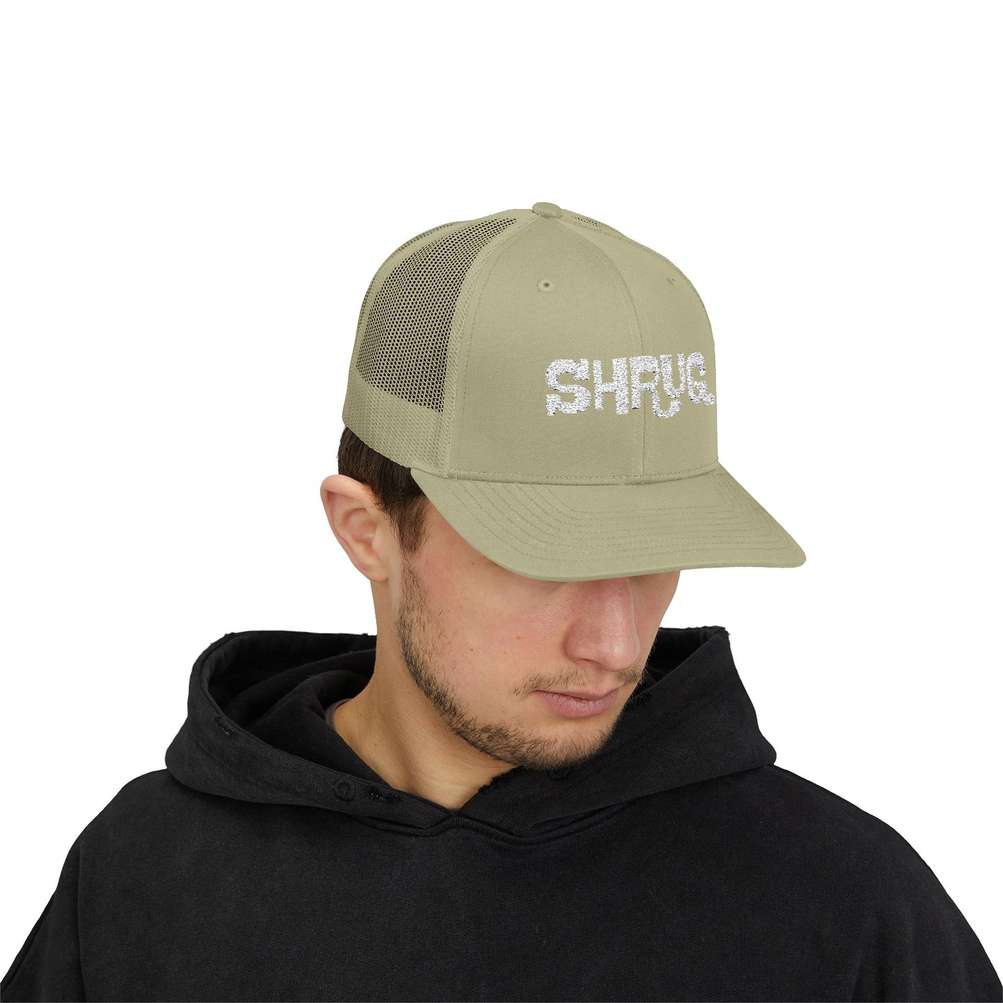 B5) Shrug. Trucker Hat – Casual Snapback Mesh Cap