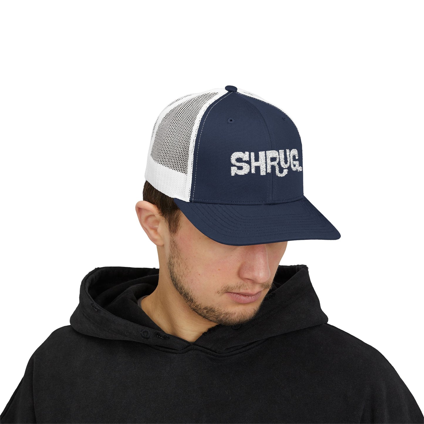 B5) Shrug. Trucker Hat – Casual Snapback Mesh Cap