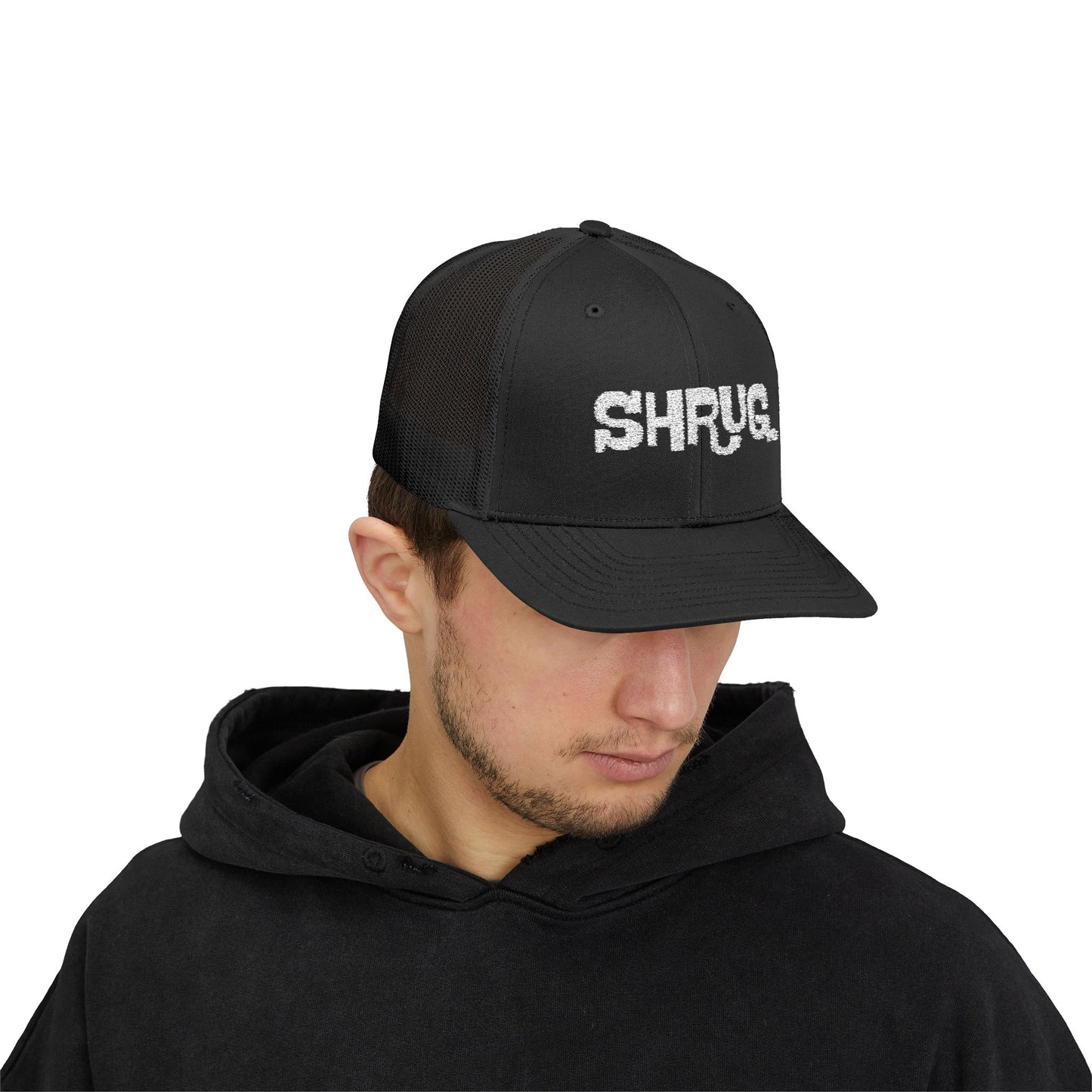 B5) Shrug. Trucker Hat – Casual Snapback Mesh Cap